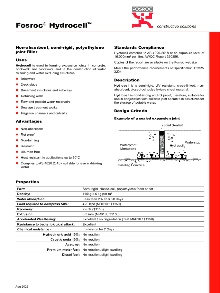 Fillable Online Fosroc Hydrocell XLPolyethylene Expansion Joint Filler