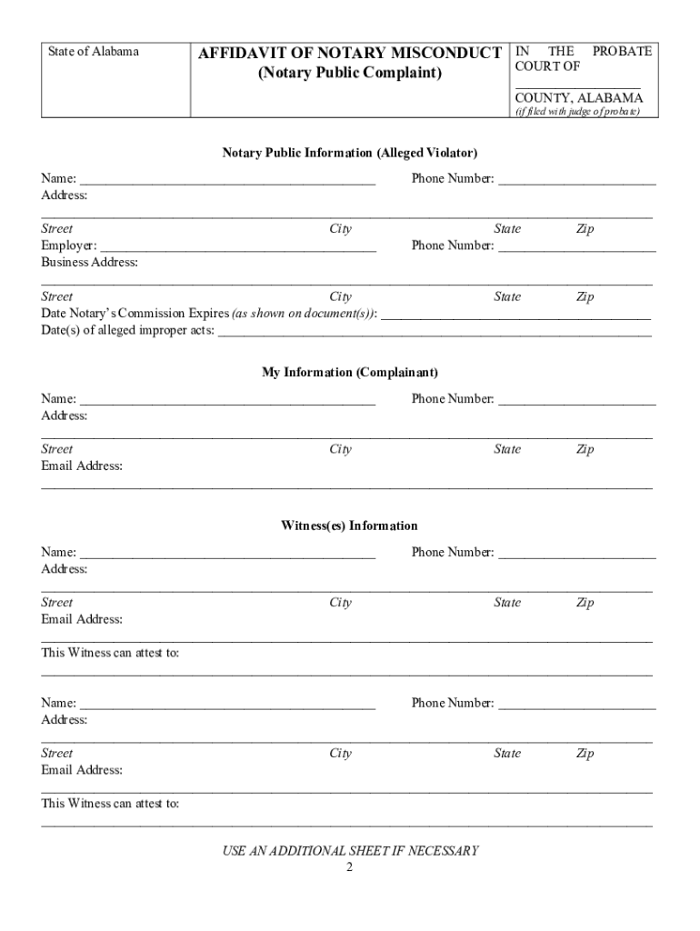 Fillable Online Affidavit of Notary Misconduct (Notary Public Complaint