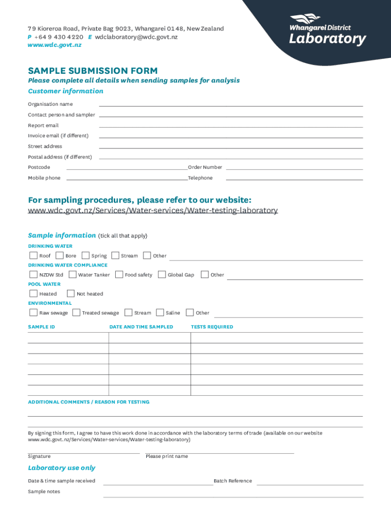 Fillable Online Waste and Drainage Laboratory sample submission form