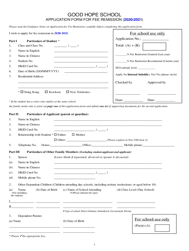 Fillable Online Application Form for Fee Remission (20202021) Fax