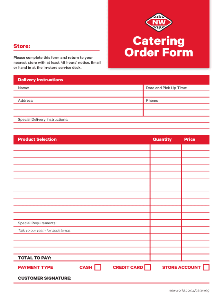 Fillable Online New world ilam catering Fax Email Print pdfFiller