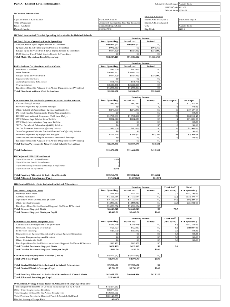 Fillable Online Averill Park CSD 202021 Transperancy Reporting Forms A