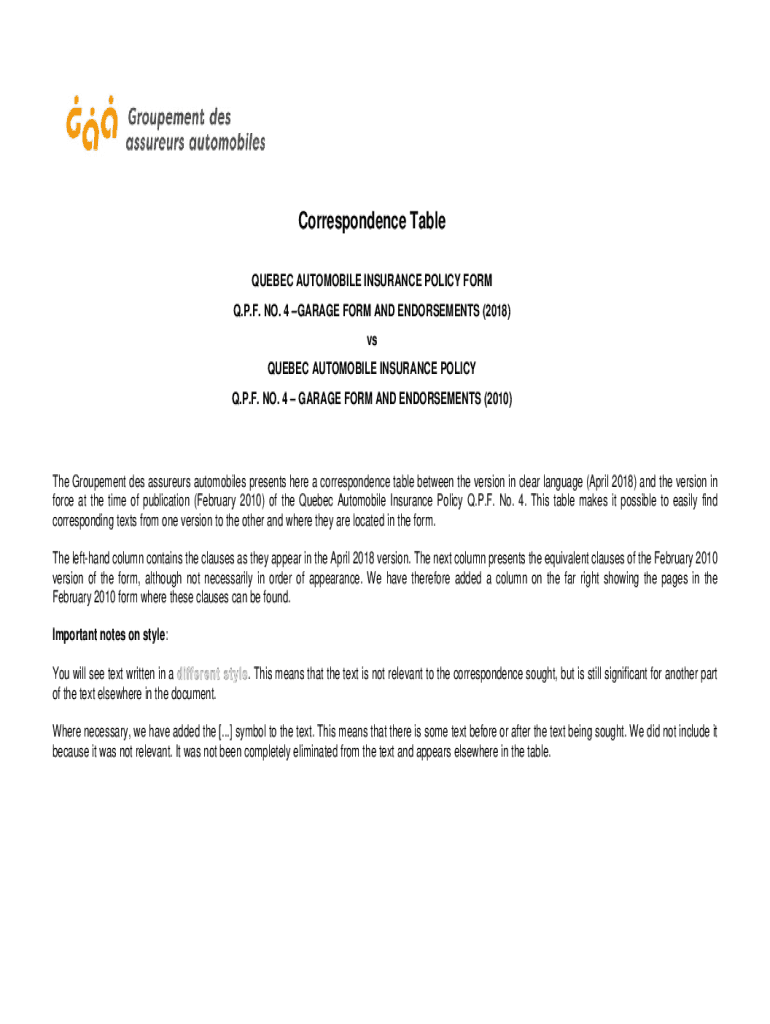 Fillable Online gaa qc QUEBEC AUTOMOBILE INSURANCE POLICY FORM Fax