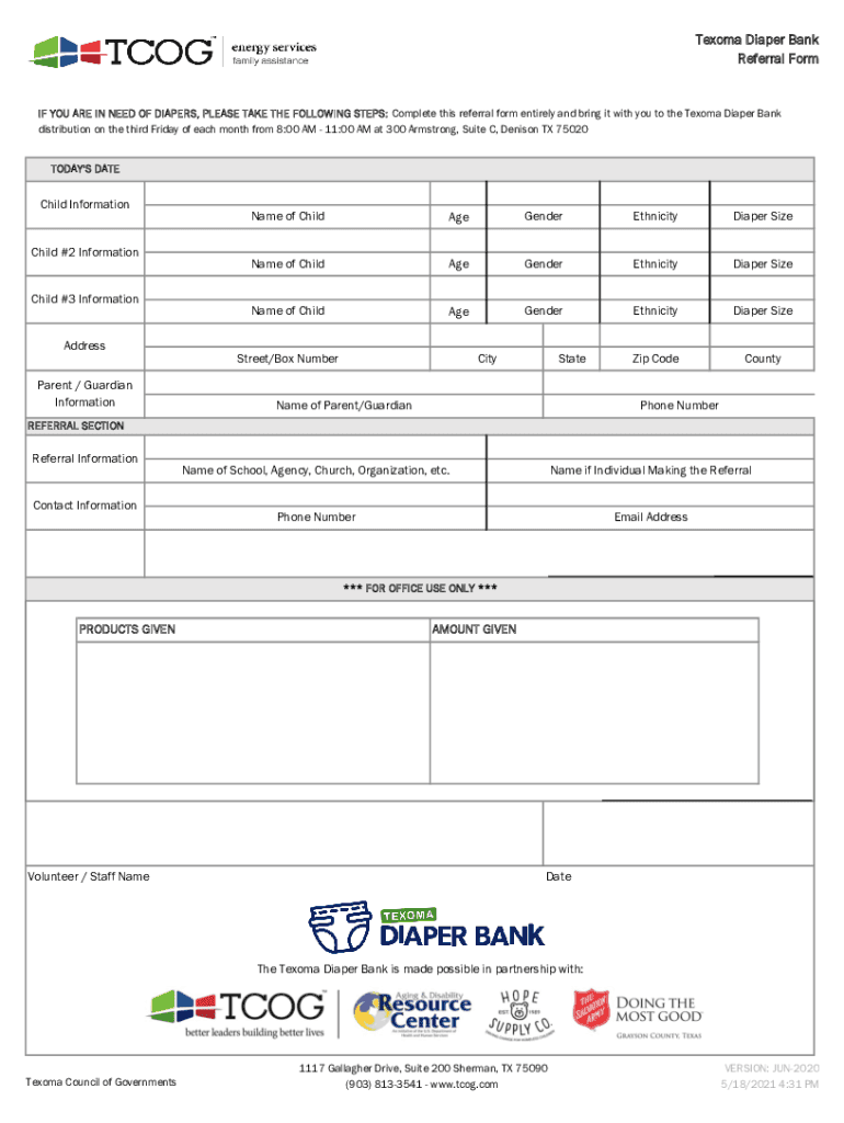 Fillable Online Grayson County Diaper Bank Referral Form Fax Email