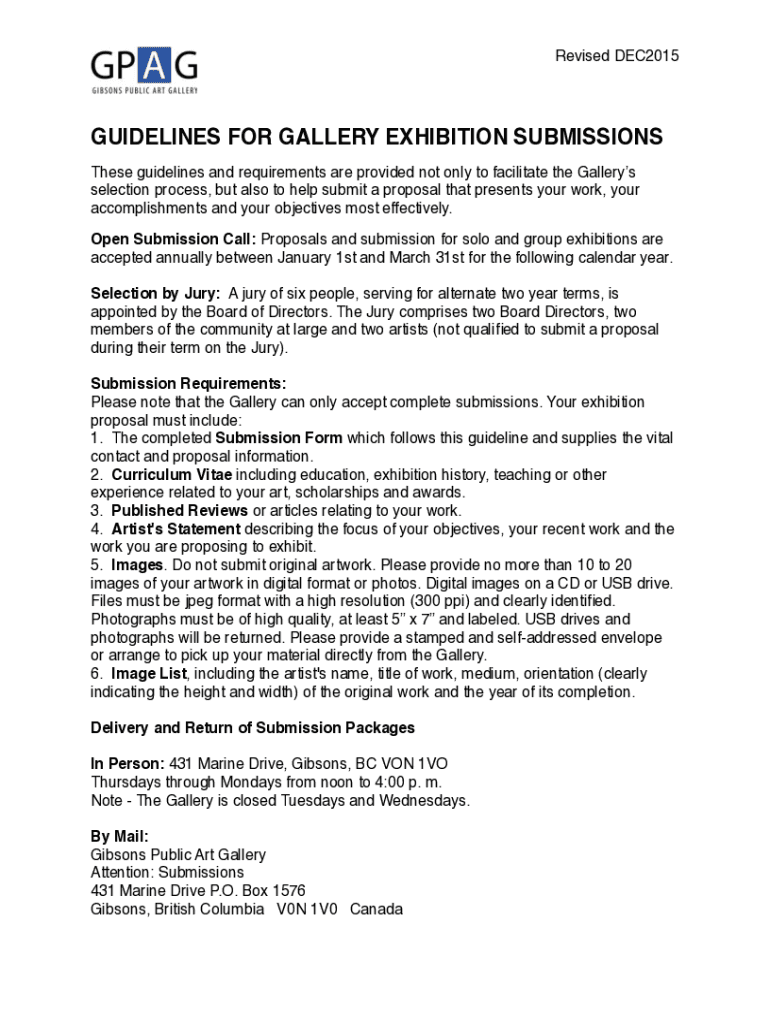 Fillable Online Art Gallery Submissions How to Prepare and What to