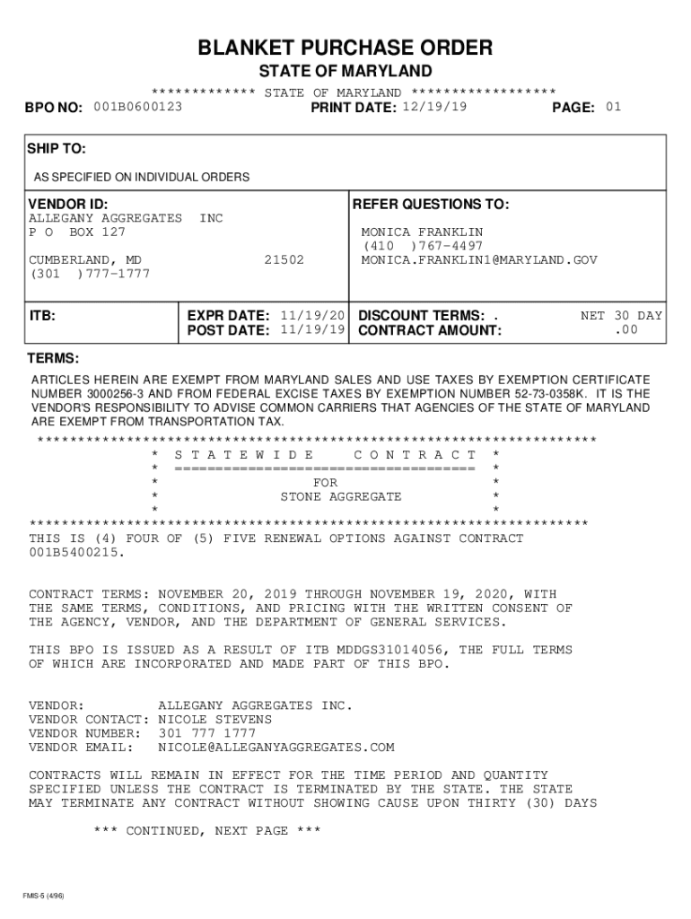 Fillable Online dgs state md How to Create a Master Blanket Purchase