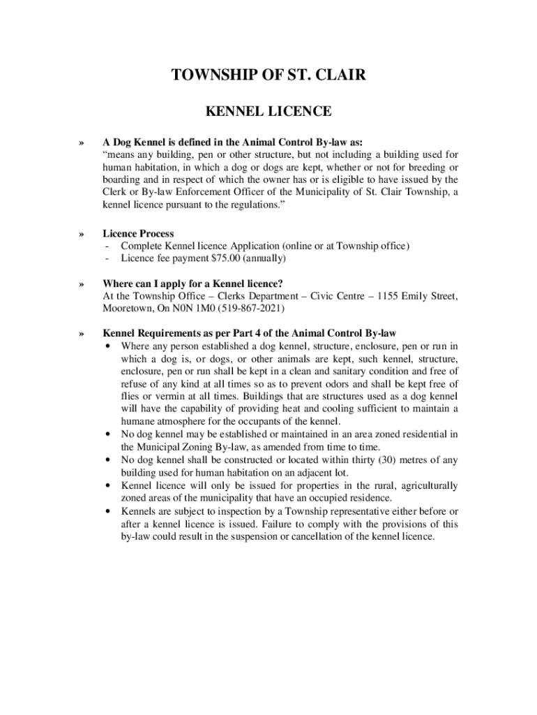 Fillable Online Kennel License approval procedures & application. Fax