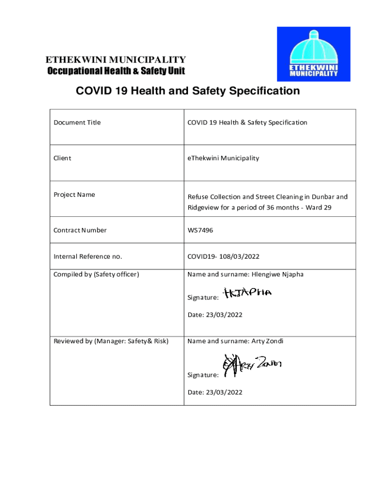 Fillable Online Construction Health and Safety Specification Page 1 Fax
