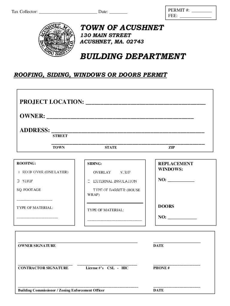 Fillable Online roofing, siding, windows or doors permit Fax Email