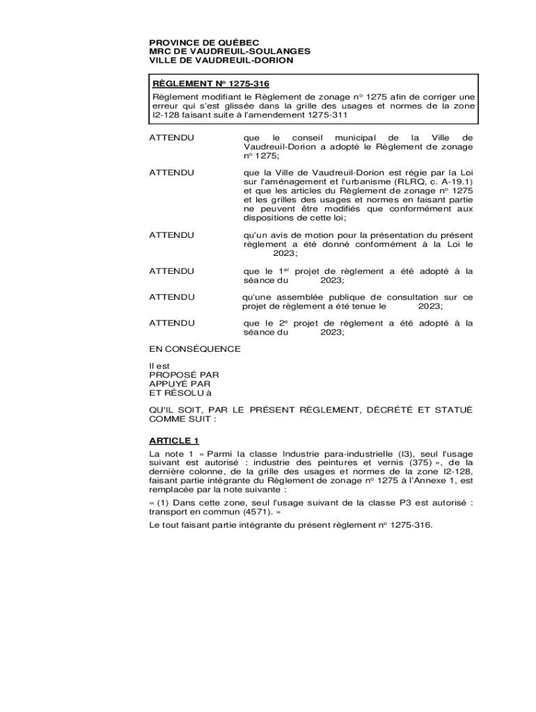Remplissable En Ligne Rglements et plan d'urbanisme VaudreuilDorion