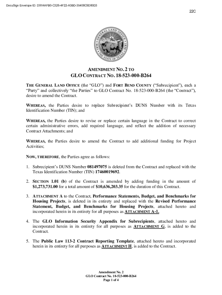 Fillable Online THE GENERAL LAND OFFICE (the GLO) and FORT BEND COUNTY