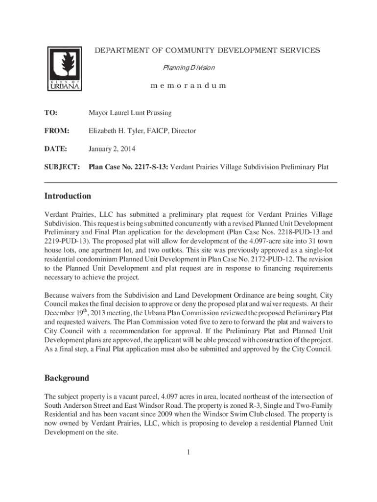 Fillable Online 2217S13 Verdant Prairies Village Subdivision