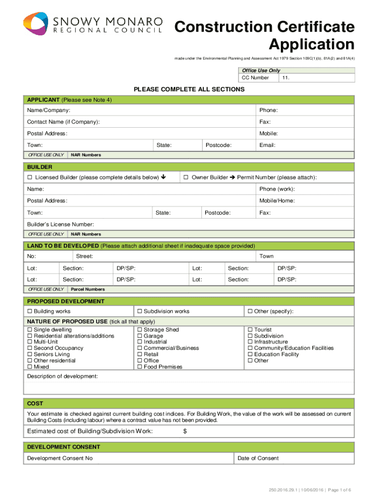 Fillable Online Construction Certificate NSW Planning Portal Fax