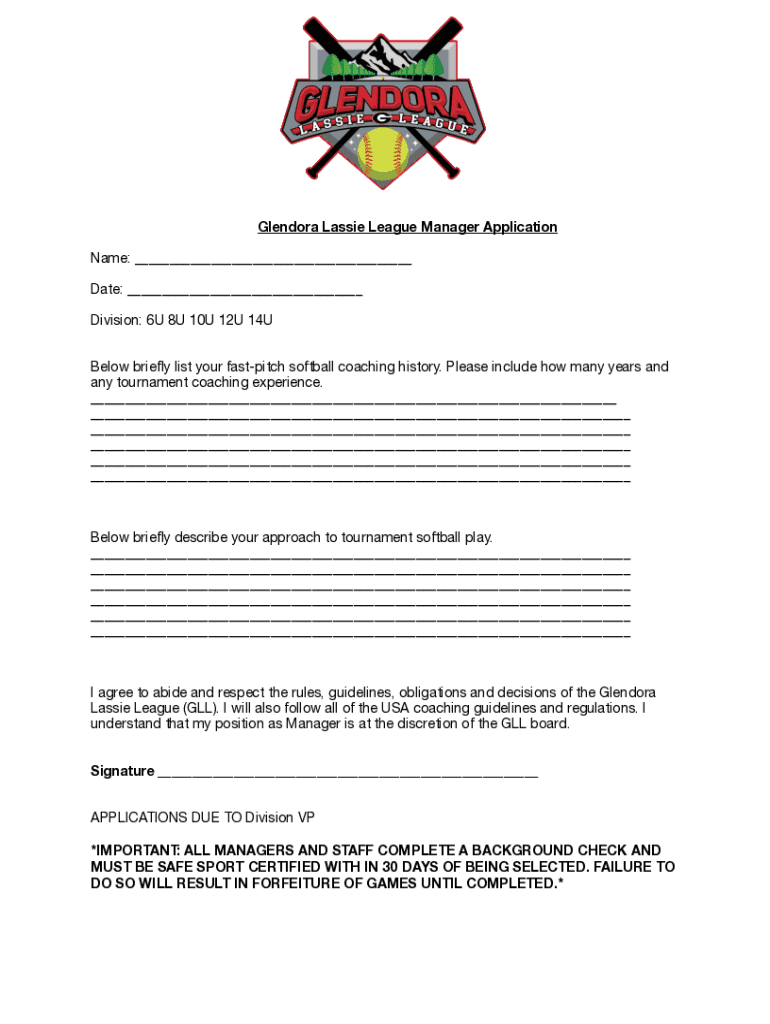 Fillable Online Documents/Forms Glendora Lassie League Fax Email