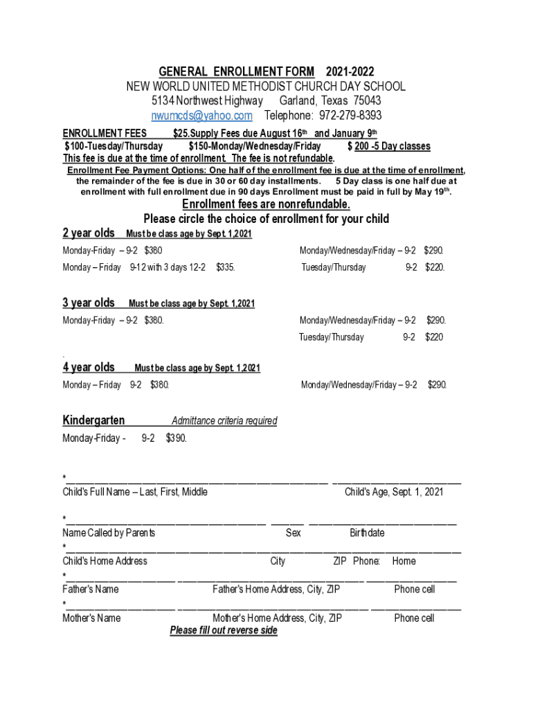 Fillable Online 530 p.m. ENROLLMENT FORM 202122 Please fill out