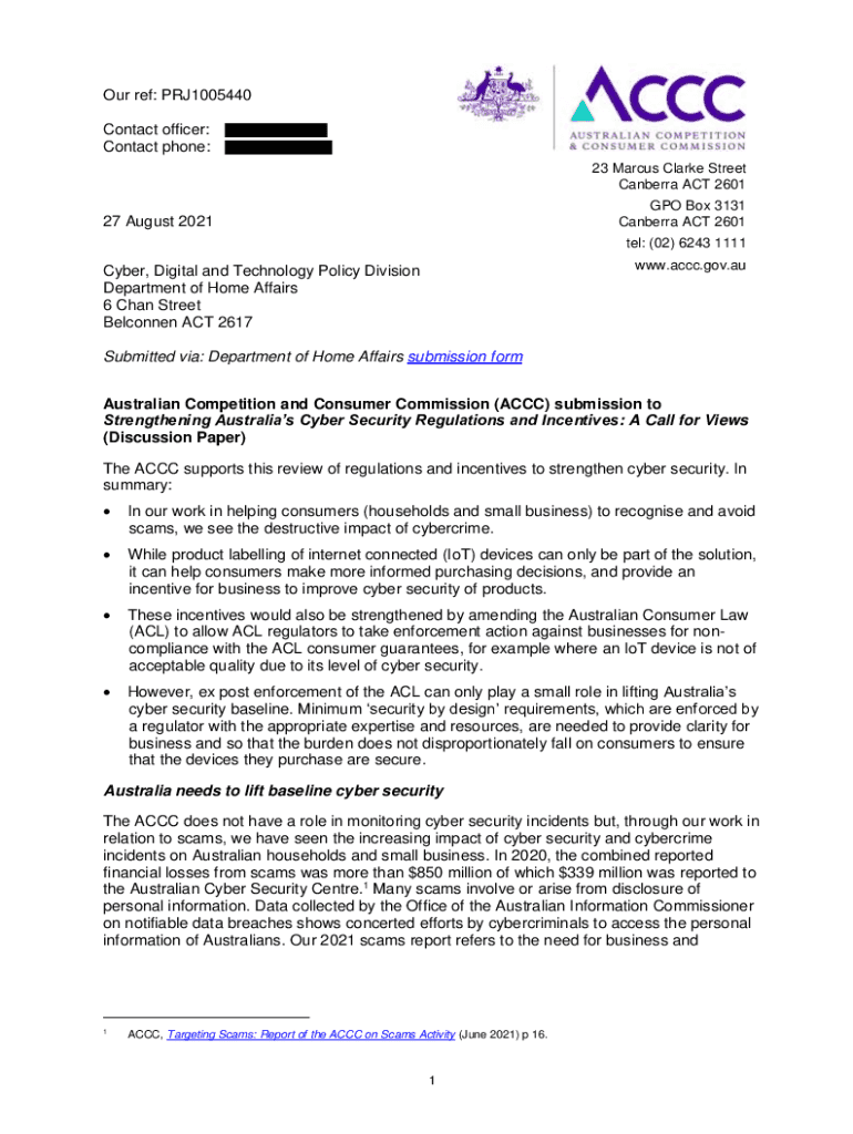 Fillable Online ACCC submission on Strengthening Australia's cyber