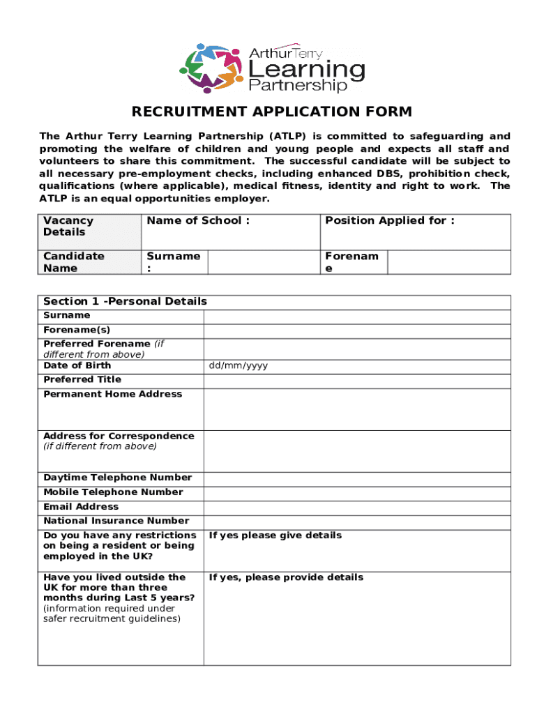 Deputy Headteacher The Arthur Terry School Doc Template pdfFiller