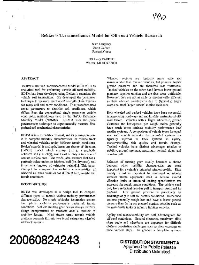 Fillable Online Bekker's Terramechanics Model for OffRoad Vehicle