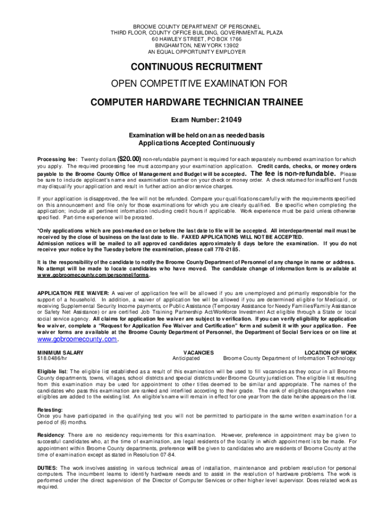 Fillable Online Broome County Government Employment Application Fax Email Print pdfFiller