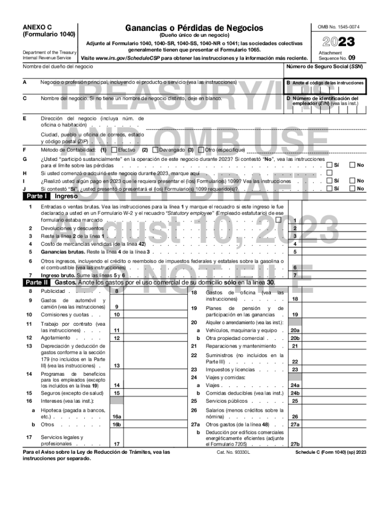 Completable En línea 2023 Schedule C (Form 1040) (sp). Profit or Loss