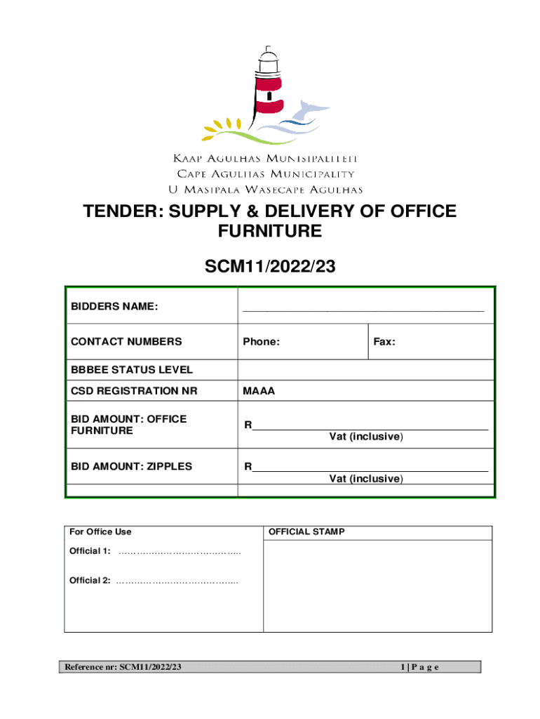 Fillable Online SUPPLY & DELIVERY OF OFFICE FURNITURE SCM11/ Fax