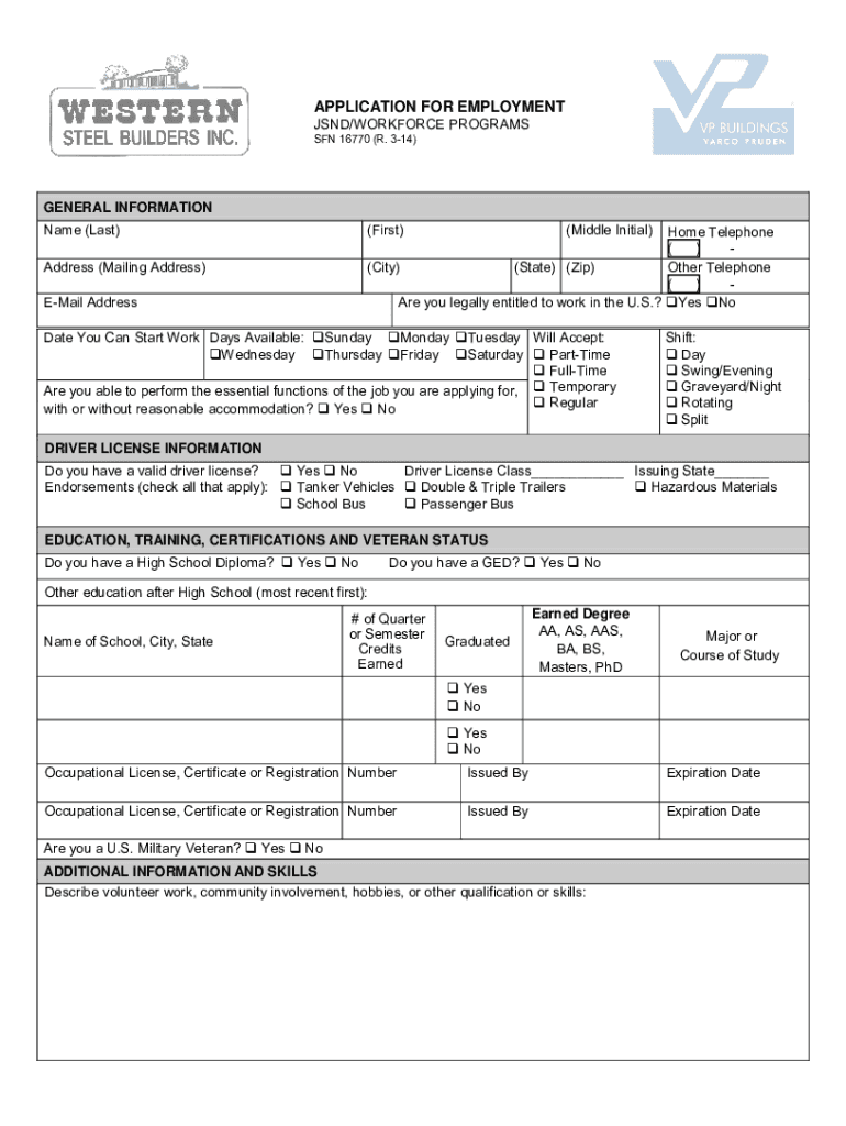 Fillable Online Application for employment job service north dakota