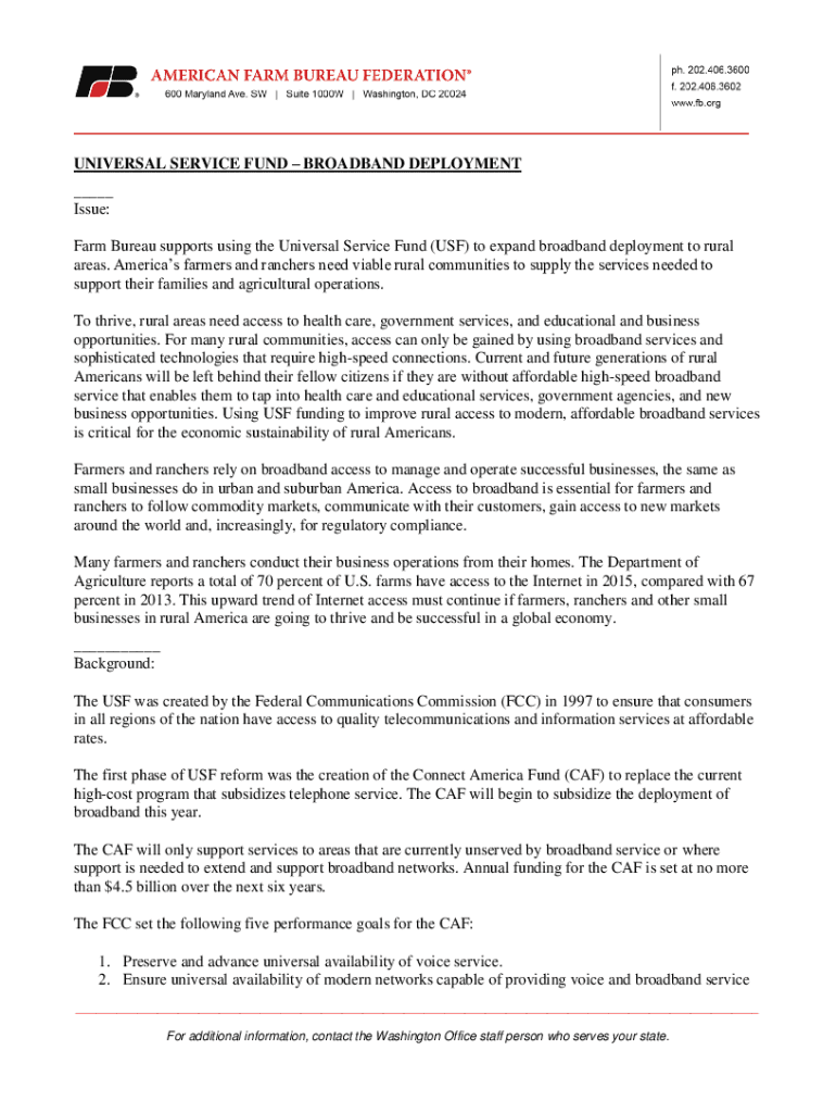 Fillable Online Overview of the Universal Service Fund and Selected