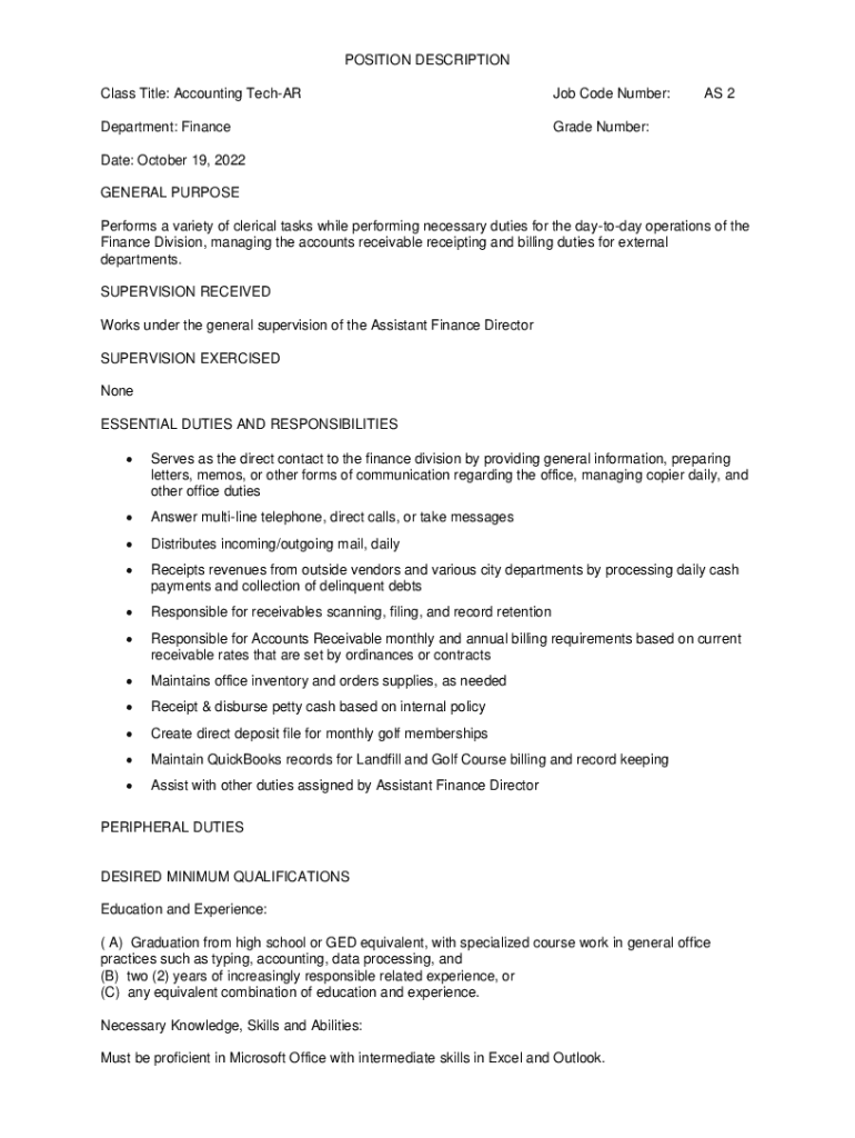 Fillable Online Accounting Clerk Job Descriptions Human Resources