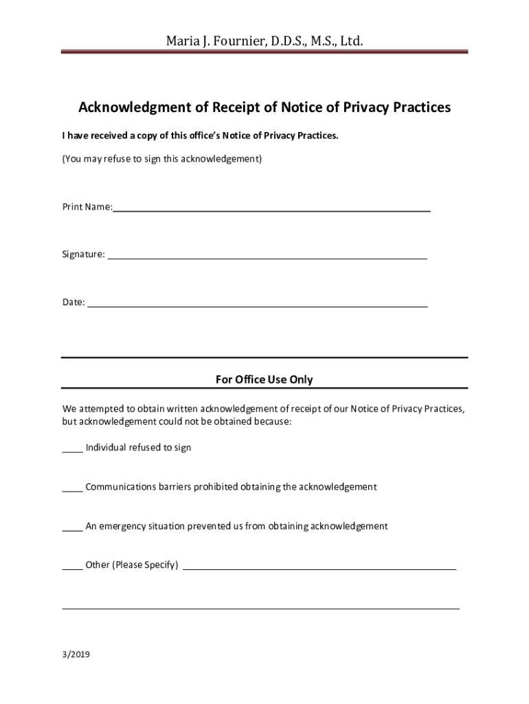 Fillable Online Maria J. Fournier, D.D.S., M.S., Ltd. Fax Email Print pdfFiller