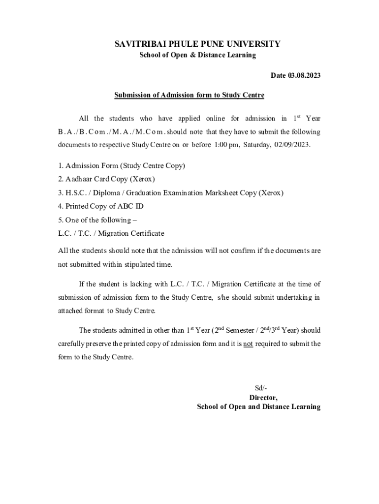 Fillable Online unipune ac Submission of Admission Forms Fax Email Print pdfFiller