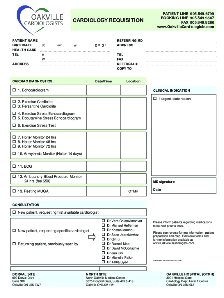 Fillable Online Oakville Cardiologists Requisition Form Fax Email Print pdfFiller