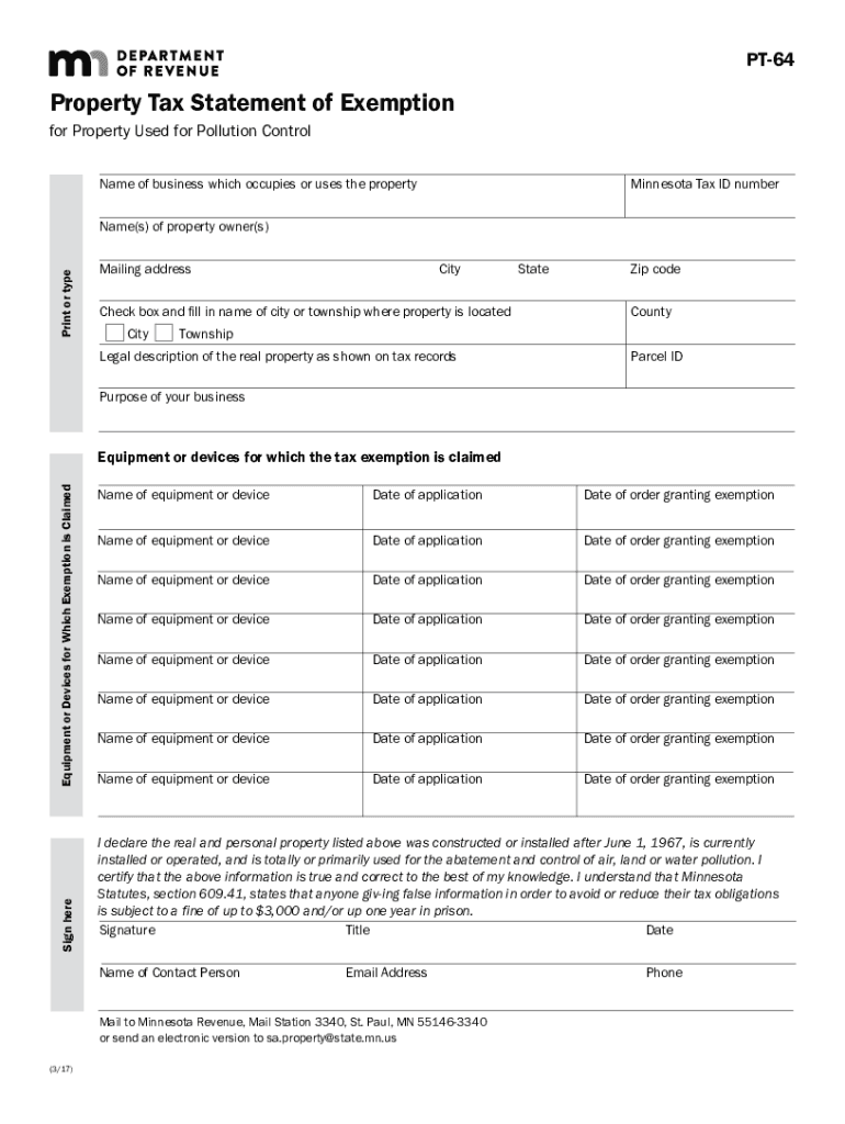 Fillable Online PT64 Property Tax Statement of Exemption Fax Email