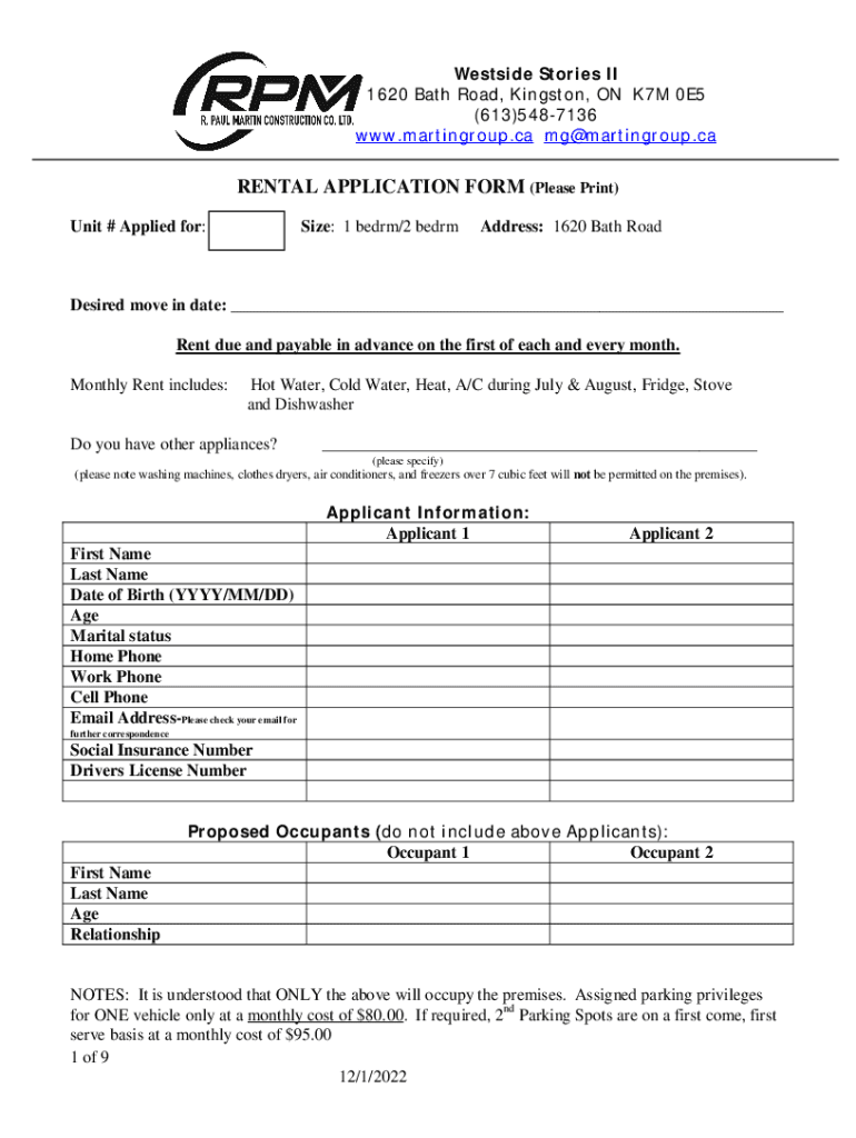 Fillable Online Kingston ON Apartments for Rent West Side Storeys Fax