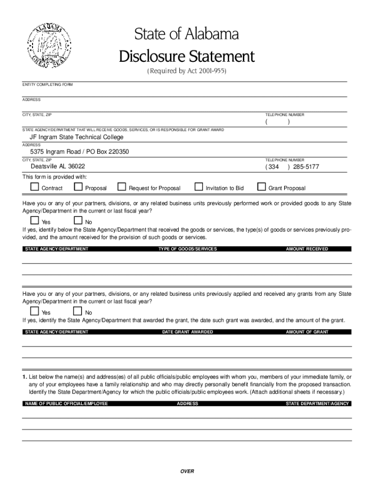 Fillable Online State of Alabama Disclosure Statement. Disclosure