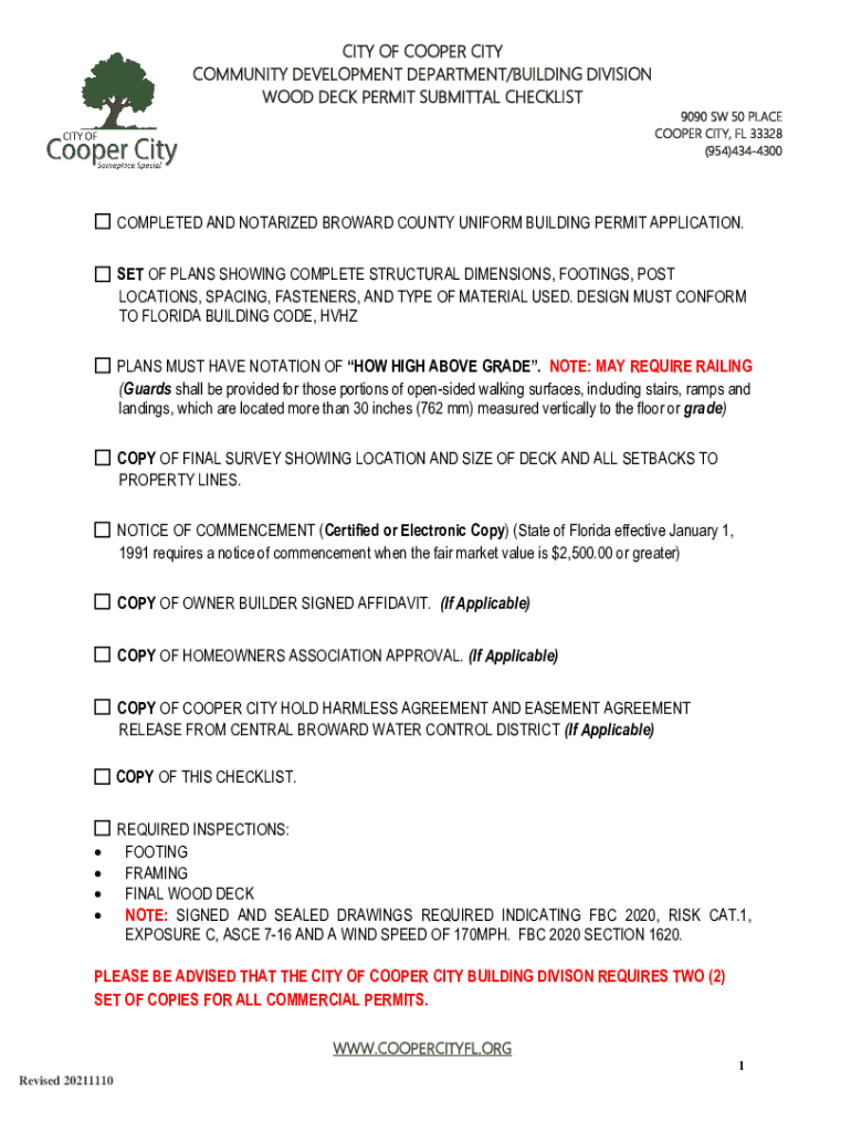 Fillable Online WOOD DECK PERMIT SUBMITTAL CHECKLIST Fax Email Print