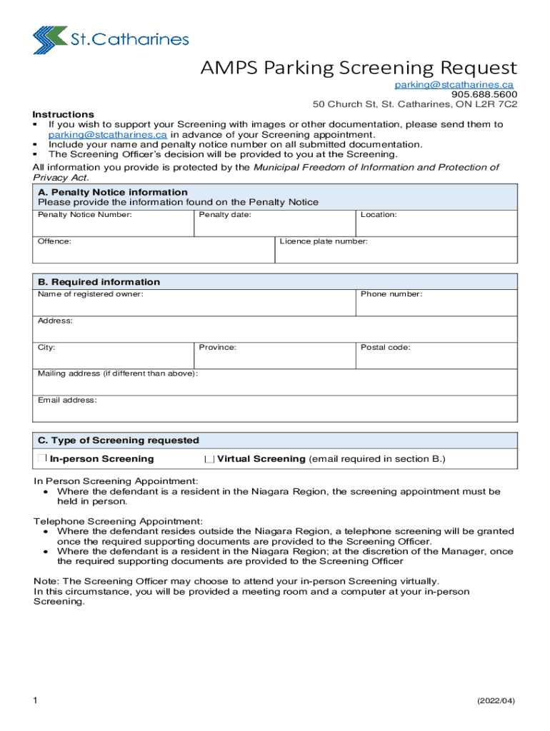 Fillable Online 1ParkingAMPSSCREENINGREQUESTFORM Fax Email