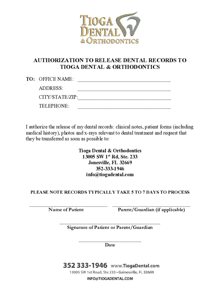 Fillable Online Fillable Online AUTHORIZATION TO RELEASE DENTAL Fax