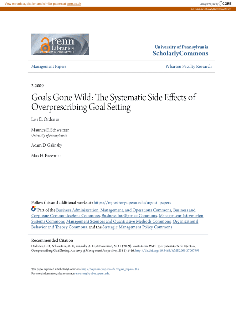 Fillable Online 'Goals Gone Wild' How Goal Setting Can Lead to