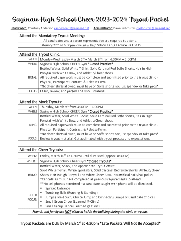 Fillable Online Cheerleading Team Tryout Packet.pdf Fax Email Print