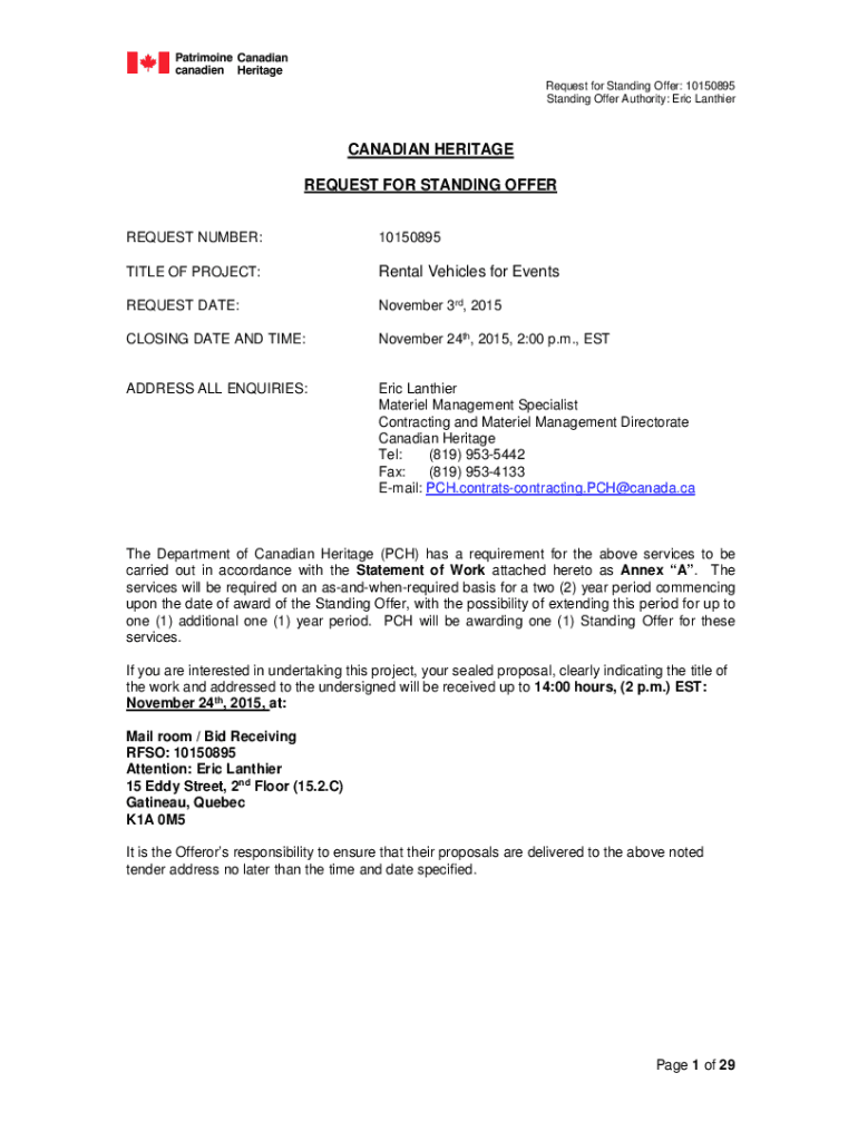 Fillable Online REQUEST FOR STANDING OFFERS (RFSO) Legal Services Fax