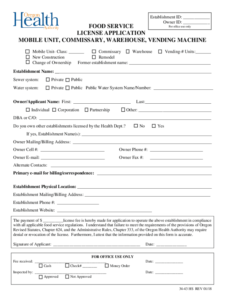 Fillable Online food service license application mobile unit