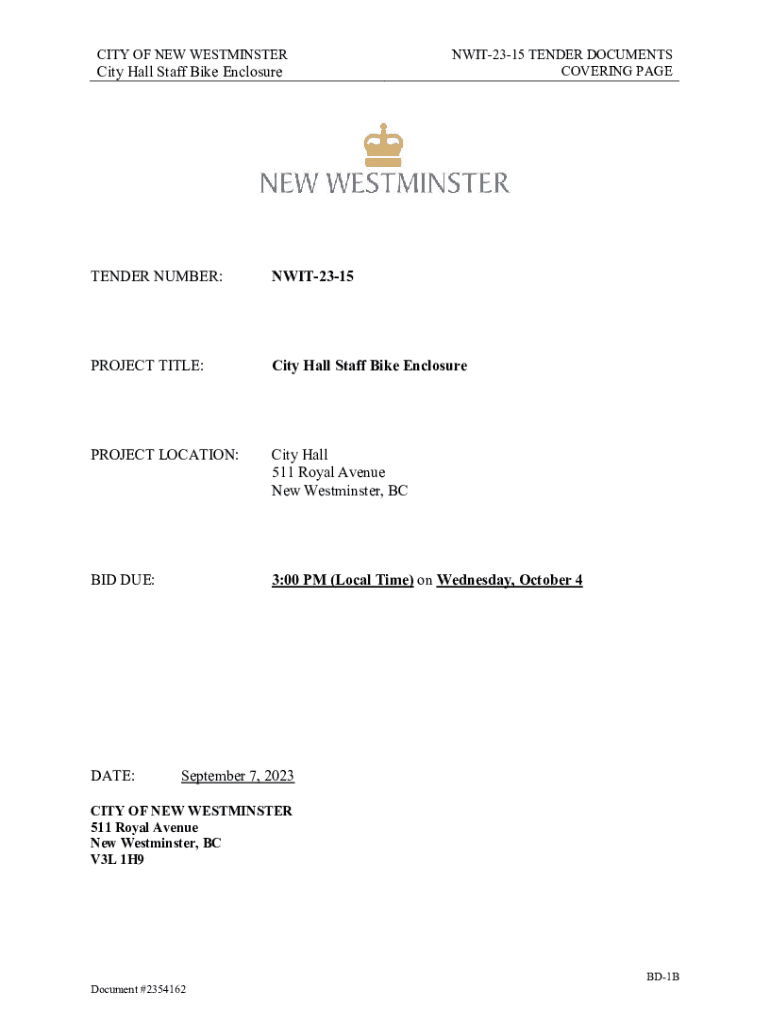 Fillable Online City Hall Staff Bike Enclosure TENDER NUMBER NWIT23 Fax Email Print