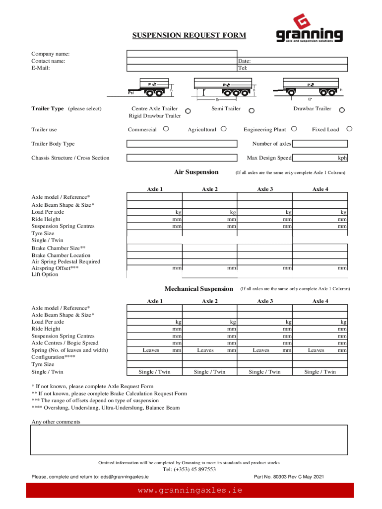 Fillable Online SUSPENSION REQUEST FORM Granning Axles Fax Email
