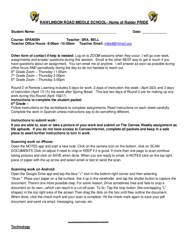 Fillable Online RAWLINSON ROAD MIDDLE SCHOOL Home of Raider Fax