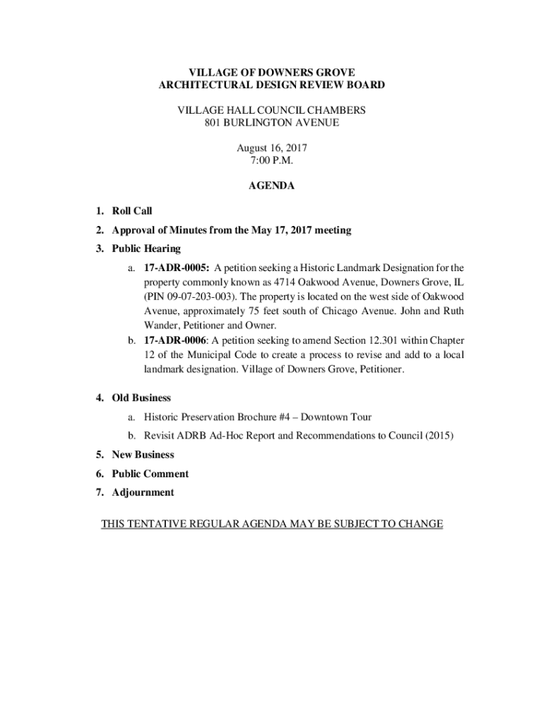 Fillable Online VILLAGE OF DOWNERS GROVE ZONING BOARD OF Fax Email