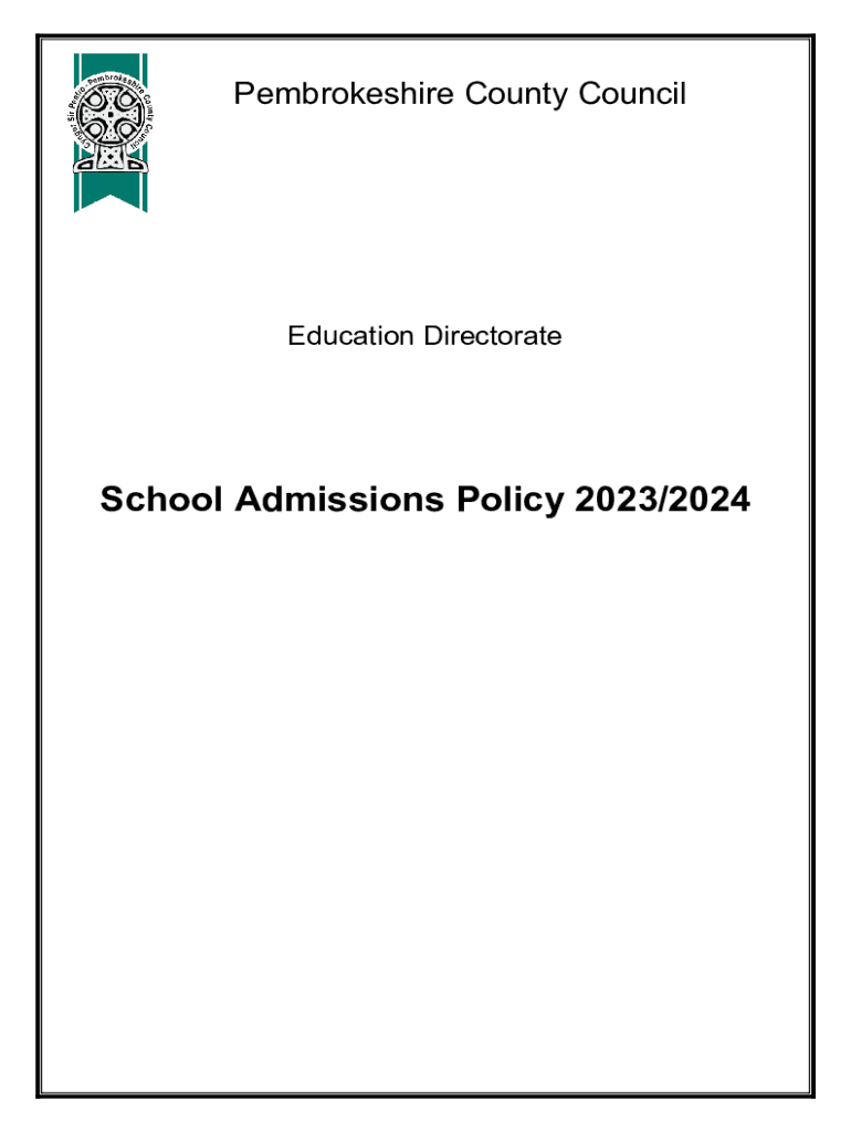 Fillable Online PEMBROKESHIRE COUNTY COUNCIL School Admission Fax Email Print pdfFiller