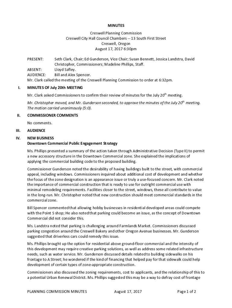 Fillable Online Planning Commission HomeCity of Creswell Oregon Fax