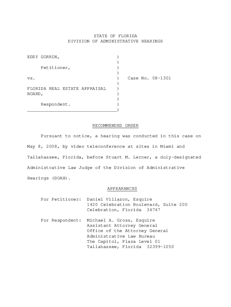 Fillable Online Florida Real Estate Appraisal Board Disciplinary