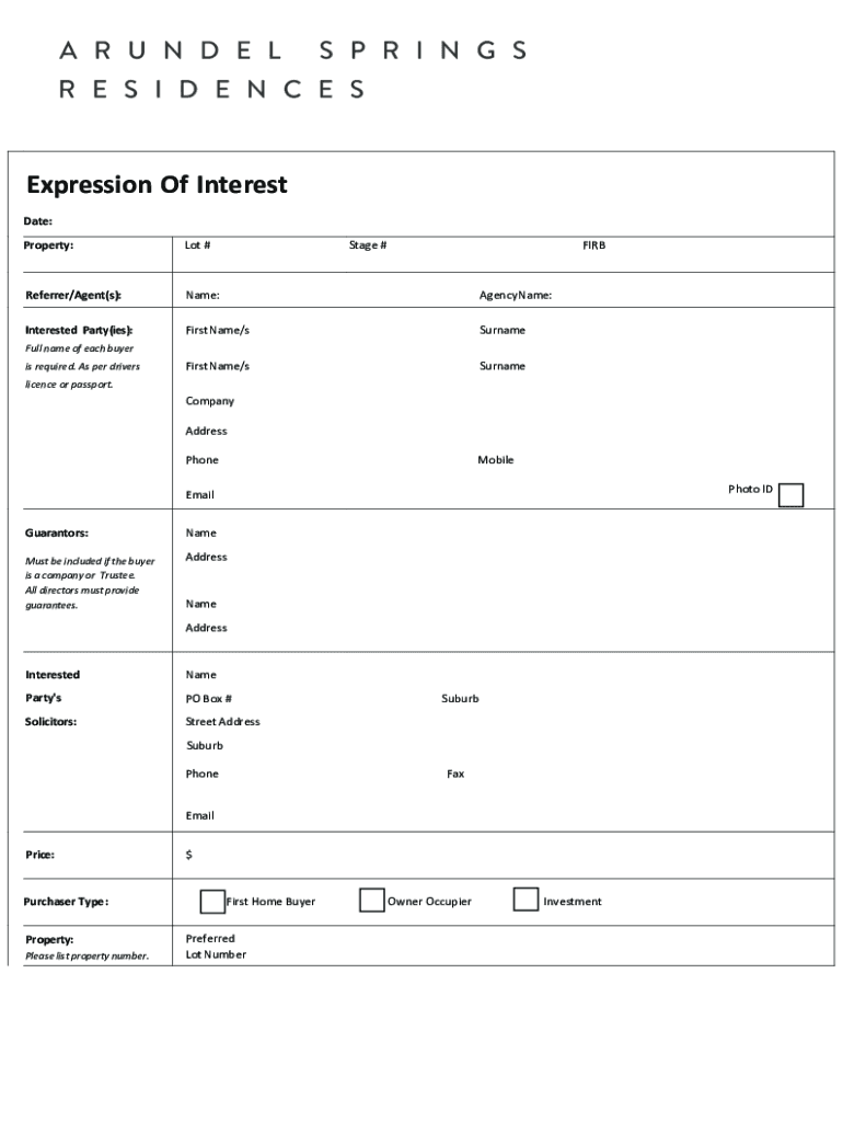 Fillable Online Real Estate Expression Of Interest Template Fax Email Print pdfFiller