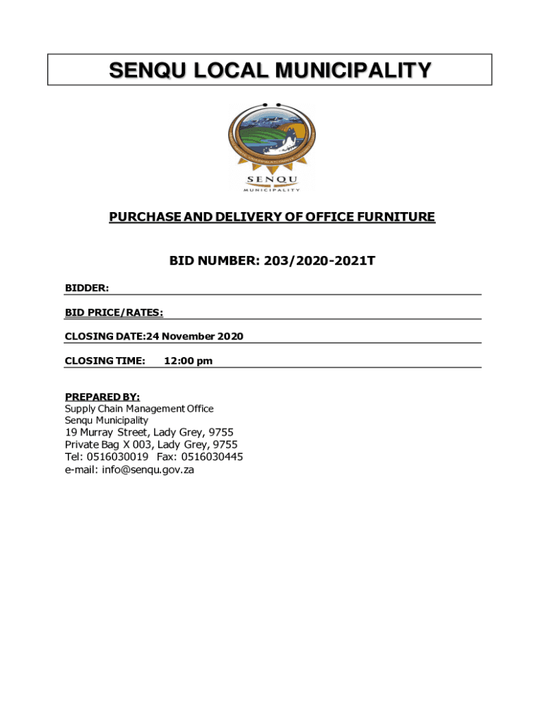 Fillable Online BidNo203Purchaseanddeliveryofofficefurniture